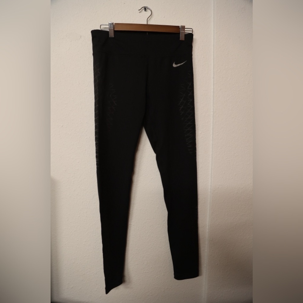 Nike Dri-Fit Women’s Black Running Tights Reflective Geo Print Size M